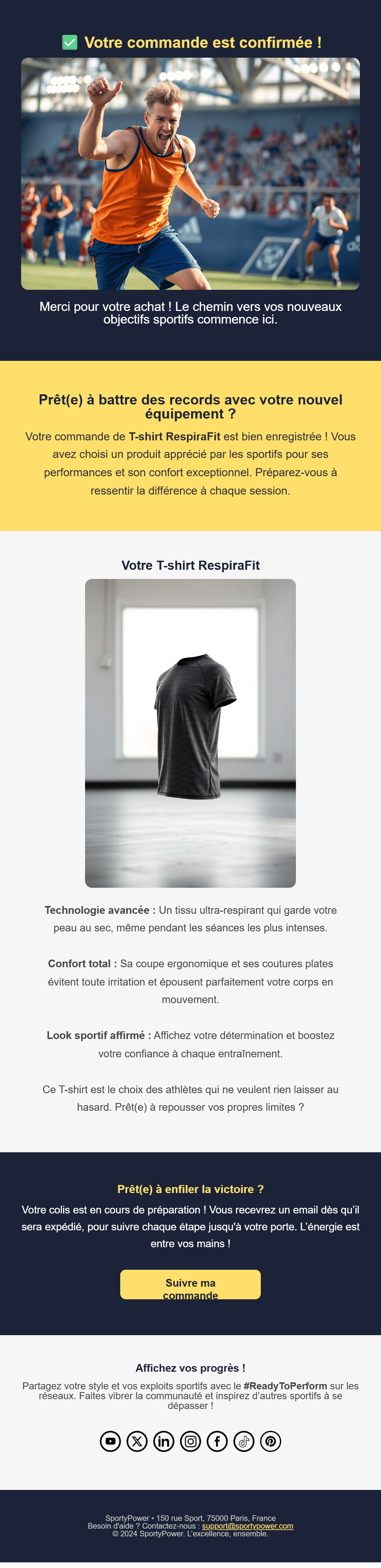 Email de confirmation de commande
