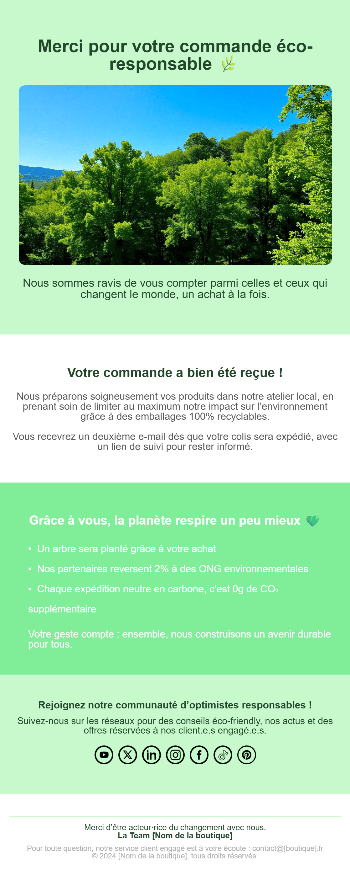 Email de confirmation de commande
