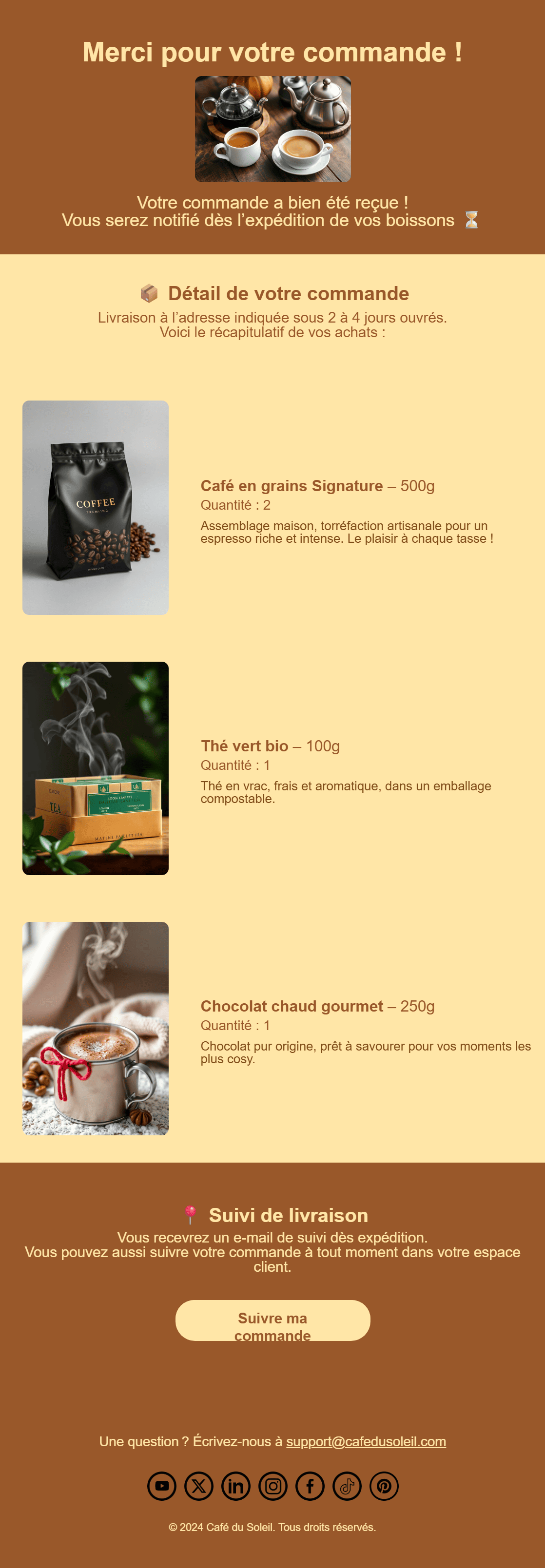 Email de confirmation de commande