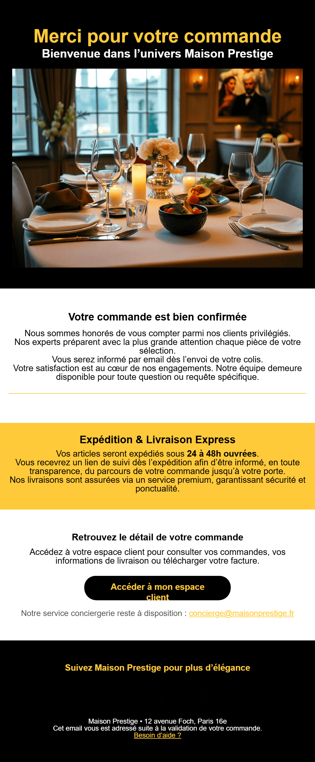 Email de confirmation de commande